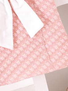 1件装女童甜美可爱粉色荷叶边领短袖连衣裙，春夏户外/度假风格 - 粉色 - 查看 6