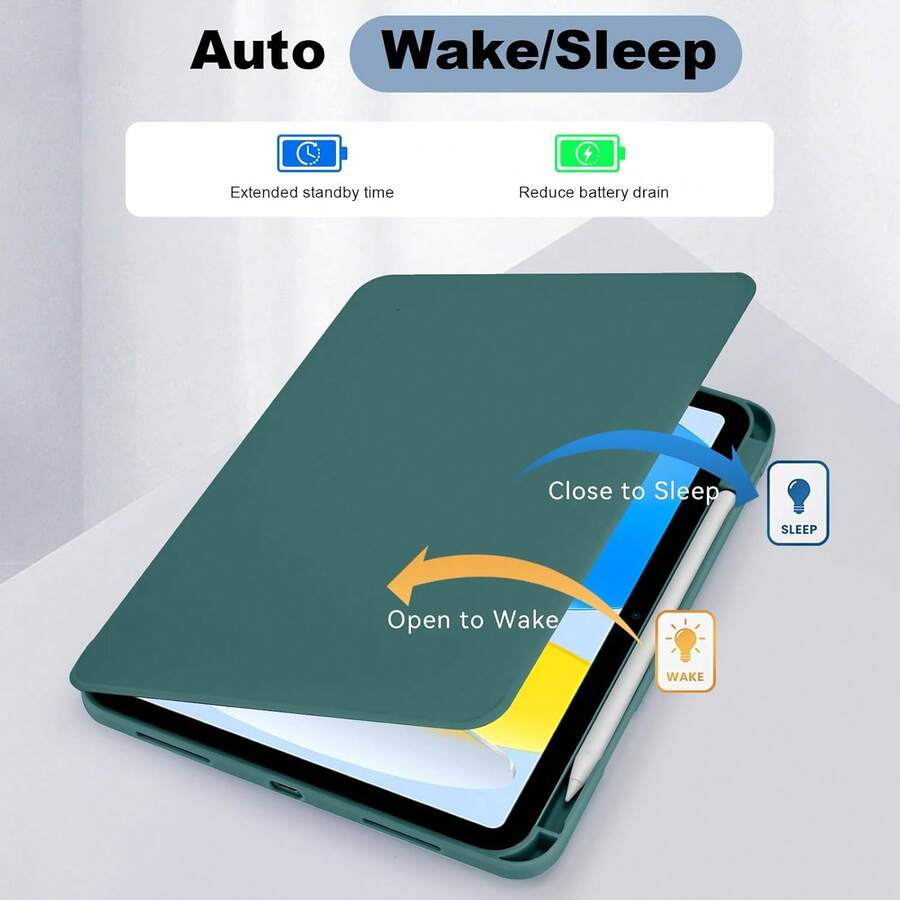TenYide 1个亚克力360°可调节旋转平板电脑支架，亚克力后壳防刮防弯折，内置笔槽，磁吸式自动休眠/唤醒，简约/经典/畅销平板电脑三折保护套，适用于iPad/MatePad/荣耀Pad系列，多种颜色可选 - 綠色 - 查看 1