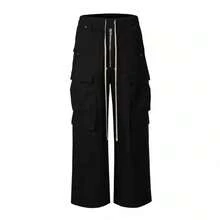 New Black Cargo Pants Spring Summer American Style Multi-Pocket Cargo Pants Loose Wide-Leg Casual Pants For Men - 黑色 - 查看 6