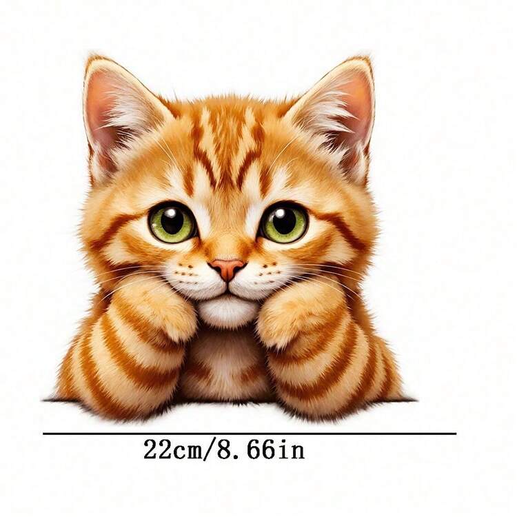 1个/2个/3个可爱橘色虎斑猫热转印贴纸，耐用持久，可用于DIY T恤、连帽衫、牛仔裤、卫衣、背包、夹克、手提包、枕头等。 - L+S - 查看 3