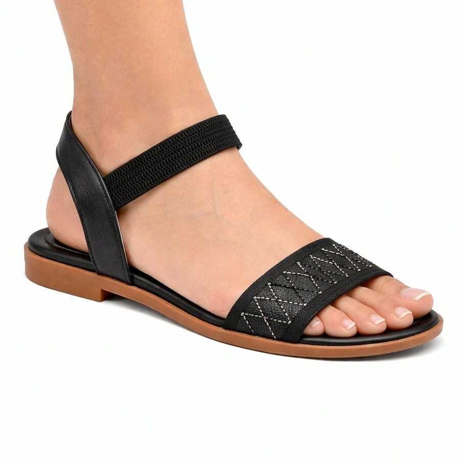 ALLEAN Flat Sandal With Elastic. - SB BLACK/GLOSSY BLACK - View 1