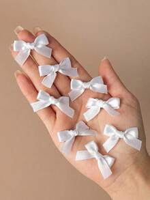 8个装女士彩色丝带发夹蝴蝶结发饰甜美女孩丝绸小发夹优雅公主芭蕾舞Y2K仙女装饰发圈迷你发夹发饰，适合日常使用，可爱，3种颜色可选，情人节礼物，爪夹发夹，发卡，学校用品，大学，女士冬季服装，蝴蝶结，可爱。 - 白色 - 查看 7