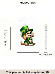 2D Adorable Puppy Pendant Earrings, Irish Holiday Clover Acrylic Earrings, Dog Lover Gift, Classic Holiday Party Gift, Birthday Gift, Girlfriend Gift - Puppy - View 5