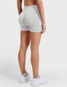 VOYJOY Women Workout Gym Impact Shorts Elieen Hidden Scrunch Butt Lifting Mid Low Waist 4.5" Seamless Shorts  Gym Shorts Black Shorts  Gym Shorts For Women Summer Women Clothes Pink Shorts  Summer Shorts For Women - 羽毛米 - 查看 9