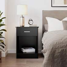 Nightstand, Set Of 2, 2-Tier Side Table With Drawer And Storage Shelf, Bedside Table End Table, Modern Night Stand For Bedroom, Home Office,Black - Black - View 8