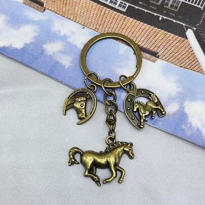 Men's Creative Keychain, Alloy Horse Head Vintage Keychain