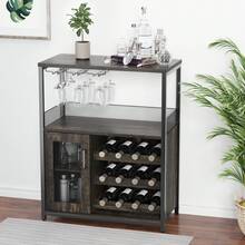 Mueble Bar de Vino 3 Niveles con Estante para Copas y Almacenamiento Multifuncional para Sala y Comedor - Café integral - Ver 3