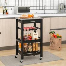 GOFLAME Rolling Kitchen Storage Trolley Cart Cupboard Island Stainless Steel Counter Top - Black - View 4