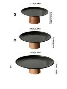 1 pièce Présentoir à gâteau en acier inoxydable avec base en bois, assiette de présentation de desserts, plateau multifonctionnel pour fruits, convient pour la décoration de table à manger, service à la maison et en cuisine, utilisation pendant le Ramadan - Noir - Voir 3