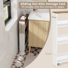 COSTWAY 4-Tier Slim Storage Cart, Narrow Mobile Serving Cart W/ Open Shelves, Rolling Kitchen Cart On Wheels, Space-Saving Slide-Out Utility Cart For Kitchen, Bathroom, Living Room, Brown - 棕色 - 查看 8
