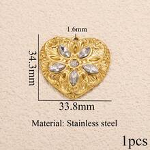 1件装不锈钢时尚心形、十字架、牛头造型包包挂饰，可用于装饰包包、项链和耳环，是DIY珠宝制作的理想配件，适合日常佩戴。 - 金黃色 - 查看 10