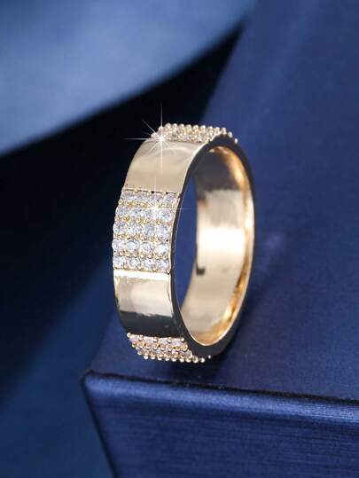 Fashionable Ring, Circular Design, Inlaid With Shiny Zirconia, Available In Gold Or Silver Color, Suitable For Both Men And Women