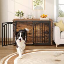 HEXCELEN Dog Crate Furniture, 100cm Dog Box For Home Use With 4 Doors, Modern Wooden Dog Crate, Side Table, For Medium To Large Dogs, Indoor Dog Crate, 100 X 60 X 63 Cm, Vintage Brown And Black - 鏽棕色 - 查看 1