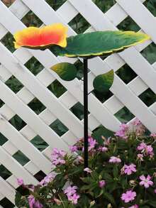 1个复古金属鸟浴盆，户外悬挂式喂鸟器，铸叶造型，防锈，铜绿垂直喂鸟站，耐用草坪庭院花园装饰，爱鸟人士用品 - K44 - 查看 4