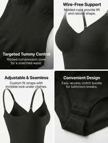 Hapewear Bodysuit For Women Seamless Triangle Tummy Control Bodysuit Slimming Butt Lifter Body Shaper,Anti-Slip Strapless Waist & Tummy Shaping Tops Petite Solid Bandeau Bodysuit ,Tube Summer Body Suit - Black - View 6