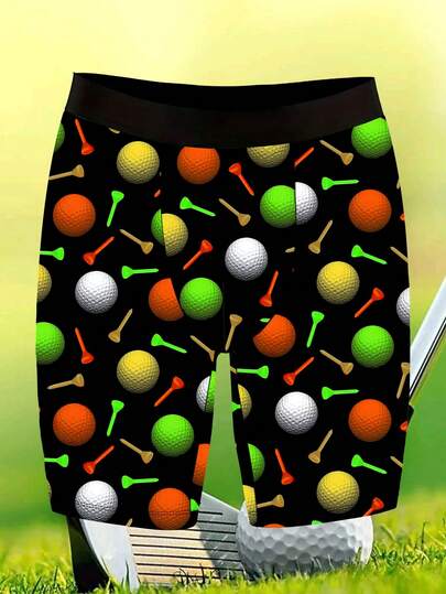 1 Pack Men's Novelty Golf Themed Shorts, Knit Fabric, Soft & Breathable, Longer Sports Design, Men's Casual Athletic Boxing Shorts, Long Inseam Loose Fit Underwear