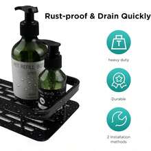 Giá đựng đồ dùng phòng tắm, có móc dán tường, không cần khoan, gắn tường, không dễ bị gỉ sét, giá đựng đồ cao cấp, dùng cho phòng tắm, nhà bếp, màu đen. - Nhiều màu - Xem 5