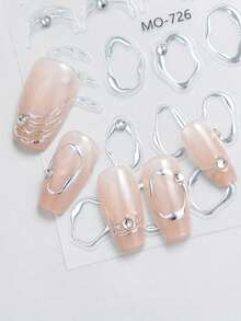 Adesivi per unghie stile francese 3D con bordo geometrico asimmetrico dorato e argentato, cornice asimmetrica, design a strisce graffiti e linee francesi, adesivi per unghie autoadesivi olografici fai-da-te in stile Y2K, decorazioni per salone di unghie e forniture per unghie - Multicolore - Visualizzare 6