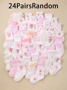 24/12/6 双装粉白相间郁金香蝴蝶结双层蕾丝婴儿袜，0-36 个月女童洛丽塔公主风袜子，镂空设计搭配玛丽珍鞋，超柔软弹力透气日常袜，适合春夏各种场合，婴儿袜，女童袜，公主袜，蕾丝袜，船袜，返校礼物，派对装扮，女童衣橱系列 - 彩色 - 查看 15