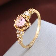 1pc Elegant Heart Shaped Cubic Zirconia Inlaid Fashion Ring, Couple Gift Design - Multicolor - View 1