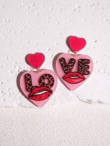 Pink Snail 1 Pair Creative Red Lip & Heart Acrylic Drop Dangle Earrings, Funny Statement Earrings For Women, Girls, Suitable For Valentine's Day, Summer, Winter, Vacation, Holiday, Beach Party, Gifts For Her, Couples - Red Lips and a Heart - View 7