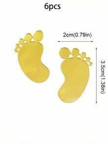 6pcs Gold Acrylic Baby Shower Footprint Cake Toppers - Elegant Gender Reveal Party And Birthday Party Decorations, Realistic Footprint Design, Perfect For Baby Shower And Celebration Cakes, Baby Shower Decorations - Gold - View 7