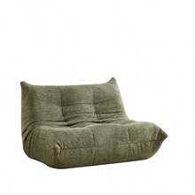 Divano a due posti Chenille Togo, poltrona da pavimento, poltrona senza braccioli, divano a sacco, poltrona da camino in stile Togo con memory foam, comodo divano da pavimento per soggiorno, camera da letto, sala giochi e ufficio - Verde - Visualizzare 11