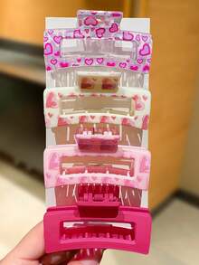 Multi-Color Heart-Shaped Hairpin For Women, A Fashionable And Versatile Hair Accessory, Suitable For Daily Casual Wear, Outings, Parties, Dates, And As A Gift On Valentine's Day. Women's Hairpin, Elegant Claw-Shaped Hairpin, Suitable For Both Thick And Fine Hair For Strong Grip, Firmly And Non-Slip, Does Not Fall Off. - Multicolor - View 9