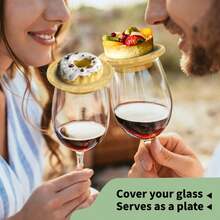 4pcs Appetizer Drink Cup Lids, Bamboo Drink Cup Covers To Prevent Spilling, Coaster Plate Set For Home Gatherings, Restaurants, Bars, Parties - Wooden - View 3