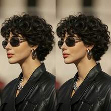 6 Inch Brazilian Remy Human Hair Wig - Natural Curly Pixie Cut With Finger Wave Texture 180% Density Human Hair Perfect For Daily Wear & Party & Holiday, 6 Inch Instant Hairstyle With Volume - Natural Black - View 6