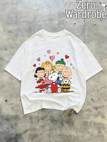 SNOOPY Valentine's Day Element Pattern Print, White Men's Short Sleeved Round Neck T-Shirt. Comfortable And Breathable, Suitable For Daily Wear. A Casual And Fashionable Short Sleeved Top, A Simple And Stylish Men's White T-Shirt. - trắng - Xem 3