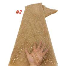 African Sequins Lace Fabric 2026 High Quality Lace Embroidery French Nigerian Beaded Mesh Fabric For Women Wedding Party Dress Sewing Material - A - View 8