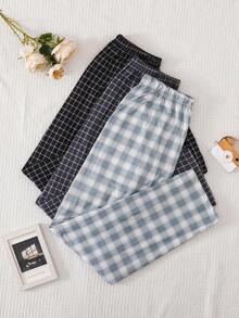 3 Pack Men's Plaid Pajama Pants, Elastic Waist Loose Fit Comfortable Lounge Pants, Multi-Color Options - Multicolor - View 4