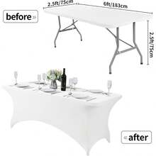 1 Piece Of 4/6/8 Inch Polyester Tablecloth, Rectangular, Fully Elastic Elastic Band, Soft Texture, Can Be Tightly Attached To The Desktop, Wrinkle Resistant And Washable, Elastic Open Back Table Skirt For Wedding, Banquet And Trade Show Decoration, - Multicolor - View 17