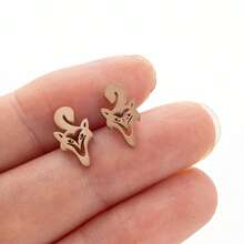 1对时尚不锈钢金色鹿头鹿角耳钉，动物造型耳环，女士简约精致首饰DIY - 黑色 - 查看 9