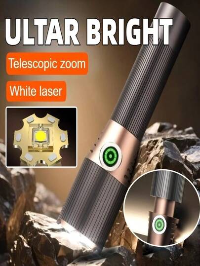 Aluminum Alloy Adjustable Focus High Brightness Portable LED Flashlight, 18650 Rechargeable 200000 Lumens Super Bright Flashlight, Dual Mode Adjustment For Long Range And Floodlight, Suitable For Home Use, Patrol, Night Fishing And Cycling