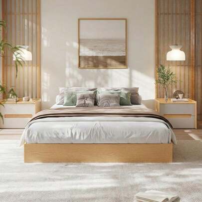 Modern Low-Profile Platform Bed Frame, Floor-Standing Bed Frame, Wood Platform Bed Without Headboard, Wood Slat Support, No Box Spring Needed,For Apartments, Bedroom, Small Spaces