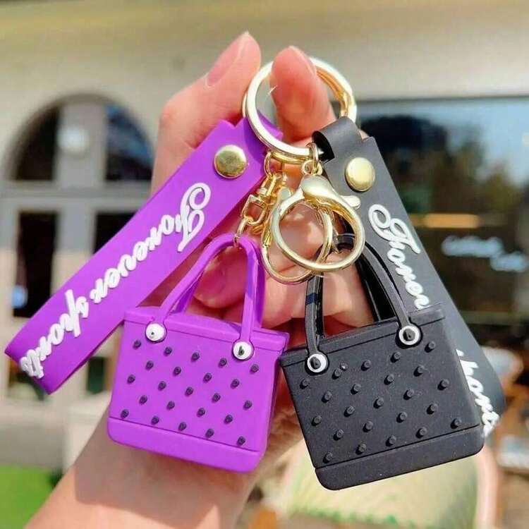 Cute Beach Hole Keychain Portable Simple Mini Car Key Chain Soft Silicone Fashion Seaside Big Basket Hanging Ornaments Bag PZPW - Màu xanh lam - Xem 3