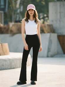 CAMEL CROWN Women's Outdoor Casual Pants, High Waist Black Skinny Flared Yoga Pants, Breathable Sun Protection Slim Fit Leisure Trousers - Phantom Black - View 3