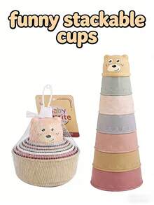1 Set Of Funny Stackable Cups, Educational Toys For Early Learning And Cognition, Suitable For Bathroom, Beach, And Pool Use. Random Colors. School Supplies, Halloween Decorations, Newborn Toys, Educational Learning, 18-Month-Old Toys, Children's Pool, Bath Toys, Baby Carriers, Tummy Time Toys, Preschool Toys. - Multicolor - View 3
