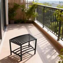 4-Piece Metal Backless Storage Bench Set, Weather-Resistant Curved Outdoor Bench & Plant Stand, Black - A - View 12