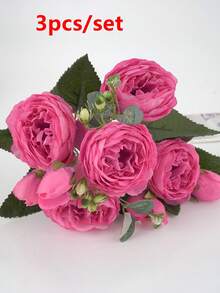 1 bouquet/3 bouquets de pivoines et fleurs assorties artificielles pour bouquets de mariage, décoration de salle de classe/maison/bureau/jardin/fête, célébration d'anniversaire - Rose vif - Voir 8