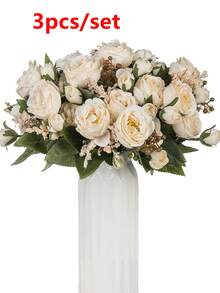 1 bó/3 bó hoa mẫu đơn nhân tạo hỗn hợp, trang trí đám cưới bó hoa cô dâu, trang trí lớp học, trang trí bình hoa nhà, sự kiện tiệc ngoài trời kỷ niệm sinh nhật, ngày lễ tình nhân, quà tặng - Màu be - Xem 7