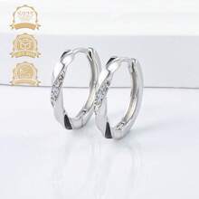 925纯银简约方晶锆石女士耳环 - 銀色 - 查看 3