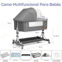 cunas para bebésYPZG Cuna para Bebé Colecho para Bebé 8 Posiciones de Altura Ajustables con Mosquitera Colchón Cambiador Cesta de Almacenamiento Almohadilla Refrescante Ruedas Giratorias de 360° - gris - Ver 2