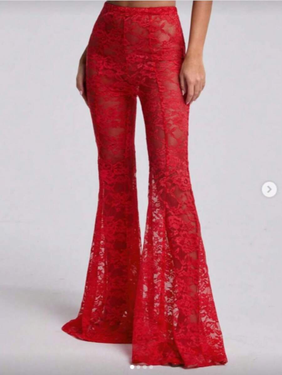 Quần tây nữ trang trọng phối ren, thích hợp cho các buổi dạ hội mùa hè. - Đỏ - Xem 1