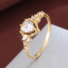 1pc Elegant Heart Shaped Cubic Zirconia Inlaid Fashion Ring, Couple Gift Design - Multicolor - View 18