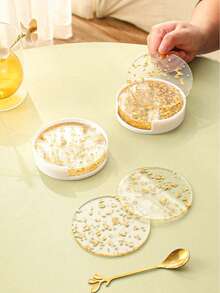 Bộ 4/6/7 miếng lót đĩa Acrylic chịu nhiệt mạ vàng/bạc, thích hợp cho nhà bếp, cốc, bình hoa, đồ trang trí bàn tối giản cho ngoài trời, tiệc tùng, sinh nhật, đám cưới, quà tặng - Nhiều màu - Xem 3