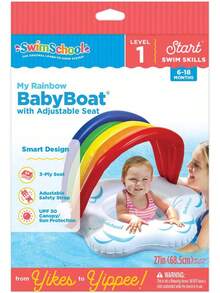 Deluxe Baby Float with Adjustable Canopy - 6-24 Months - Baby Swim Float with Splash & Play Activity Center and Perfect-Fit Safety Seat - Navy/White - Barca infantil de PVC arcoíris con toldo - Ver 8