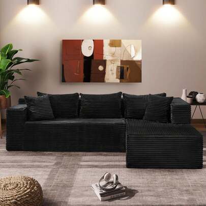 Techigher Modular Sectional Sofa, Cloud Sectional Couch, 106" Comfy Fluffy L Shaped Couches For Living Room, Oversized Sofa Sleeper With Deep Seat, No Assembly Required